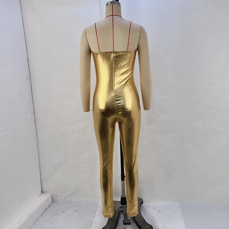 OM-2024 Fall/Winter Metallic Color Sexy Strapless Jumpsuit Long Pants Women's Jumpsuit